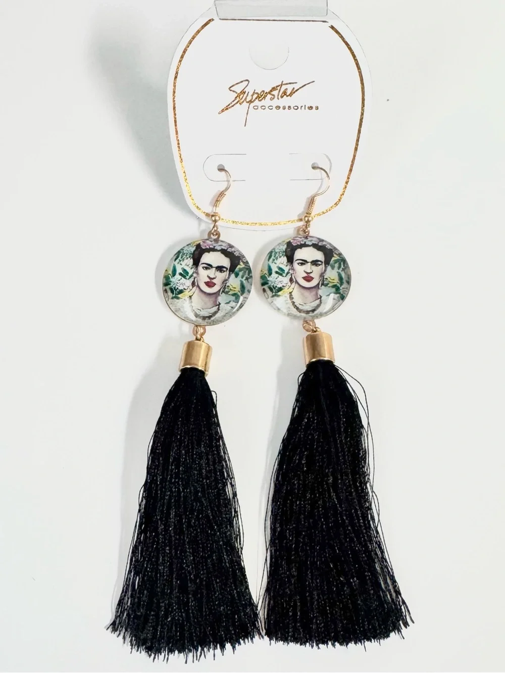 Superstar Accessories Frida Kahlo Earrings Lot Crystal Heart Tassel Gold NWT